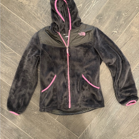 The North Face Osito Hooded Full Zip Fleece Jacket Charcoal/Pink, Youth Large - Picture 1 of 5